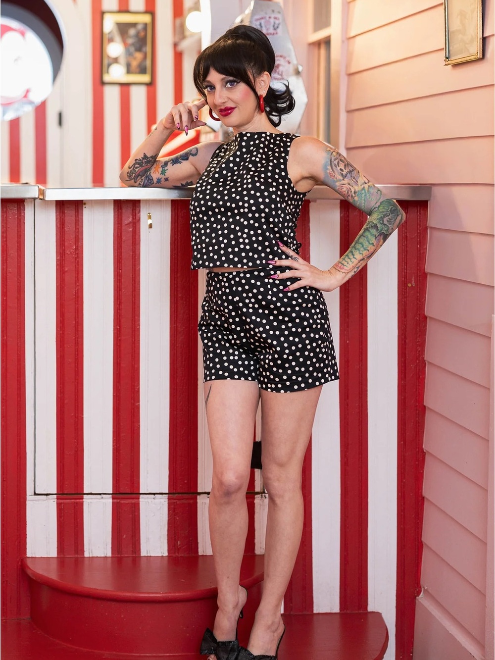 Trashy Diva Lucille Dots Two-Piece Set - 1960s Top & High-Waist Shorts